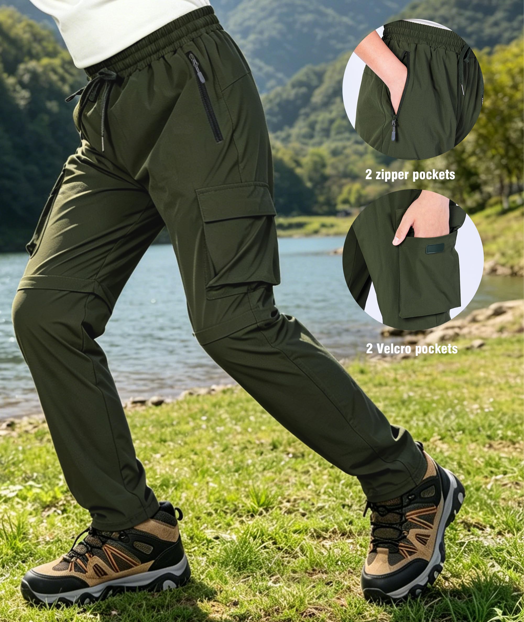 Kinder wasserdichte Wanderhose Zip-Off Leicht Schnelltrocknend Jungen Outdoor Nylon Trekking Hose Freizeithose mit Reißverschlusstaschen
