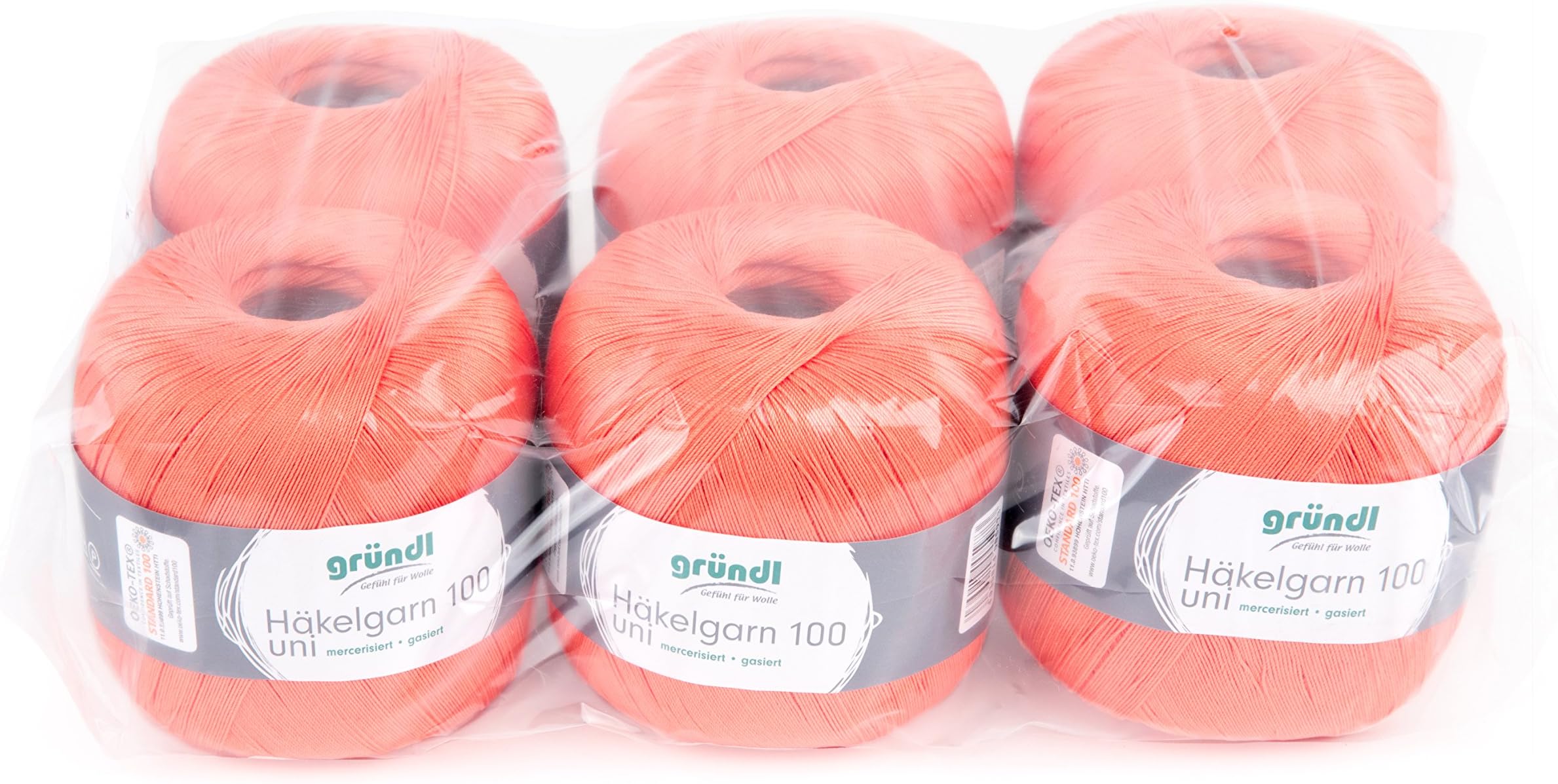Gründl Wool Crochet Yarn 100 100% Cotton 6 x 100g Balls Needle Size 1.5-2 6 100g / 566m Thin Yarn for Crochet Cotton Yarn SalmonOEKO-TEX STANDARD 100