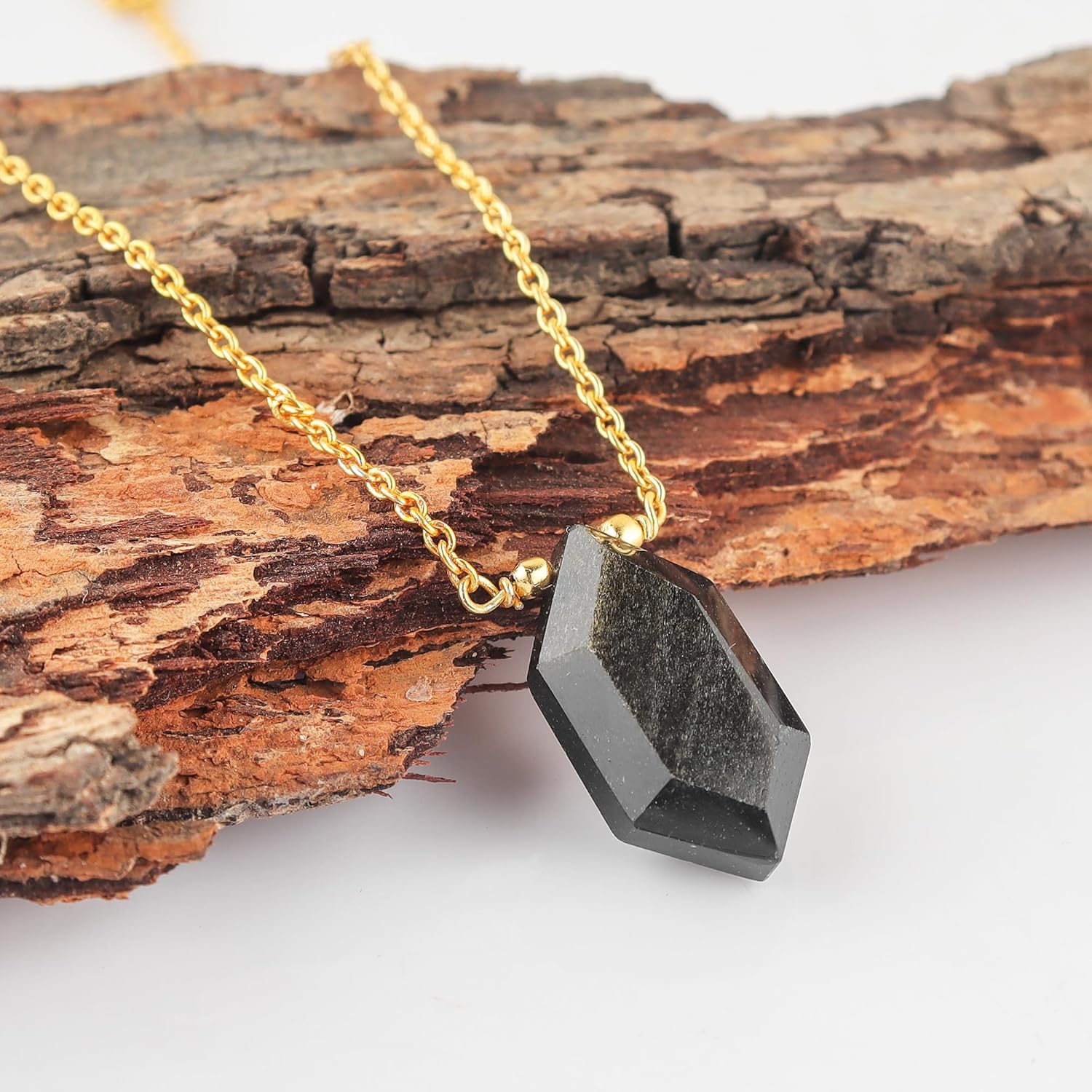 Natural Golden Obsidian fancy Hexagon Necklace Polished Gemstone Healing Crystals Gift for Her Birthday Gemstone Jewelry 18 inch Weight 10caratStone Size Approx 10 MM (Golden Obsidian) - Image 3