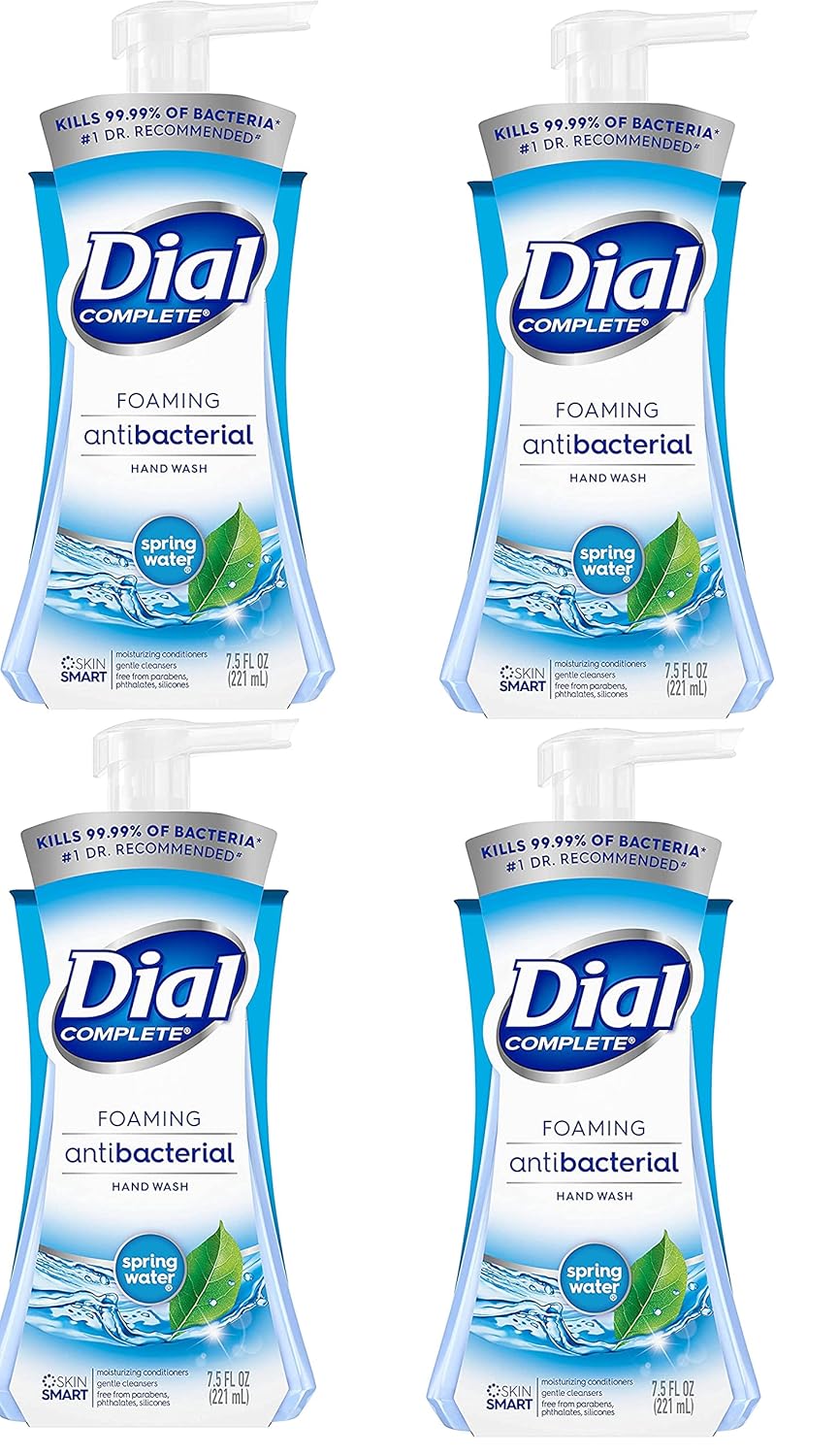 Dial Complete Foaming Antibacterial Hand Wash, Spring Water 7.50 oz (Pack of 4)
