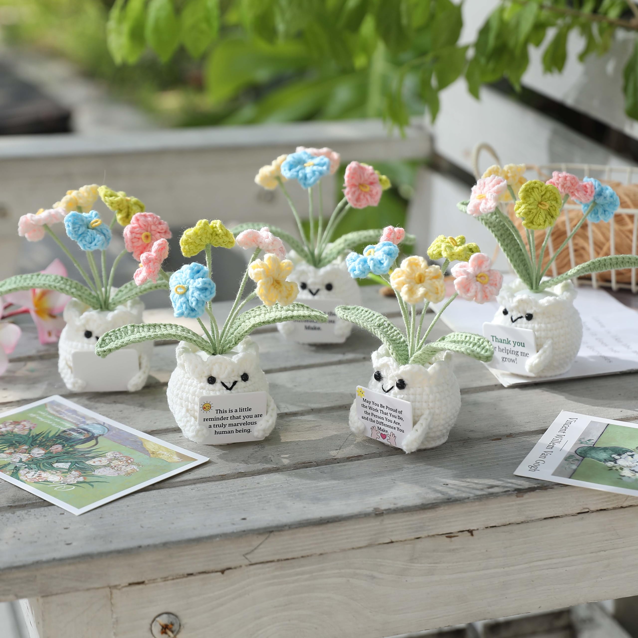 YOOJEE Forget-Me-Not Crochet Flower Potted Plant Gift - 4