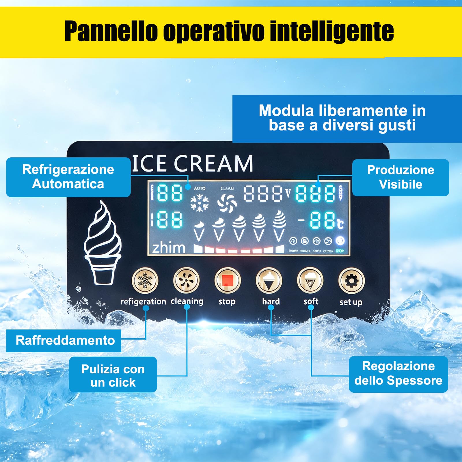 Macchina Gelato Soft, 3 Gusti, 18Litri/H Commerciale Gelatiera Professionale 1200W, Macchina Per Gelato Soft Da Banco Con Pannello LCD Per Bar e Caffetterie