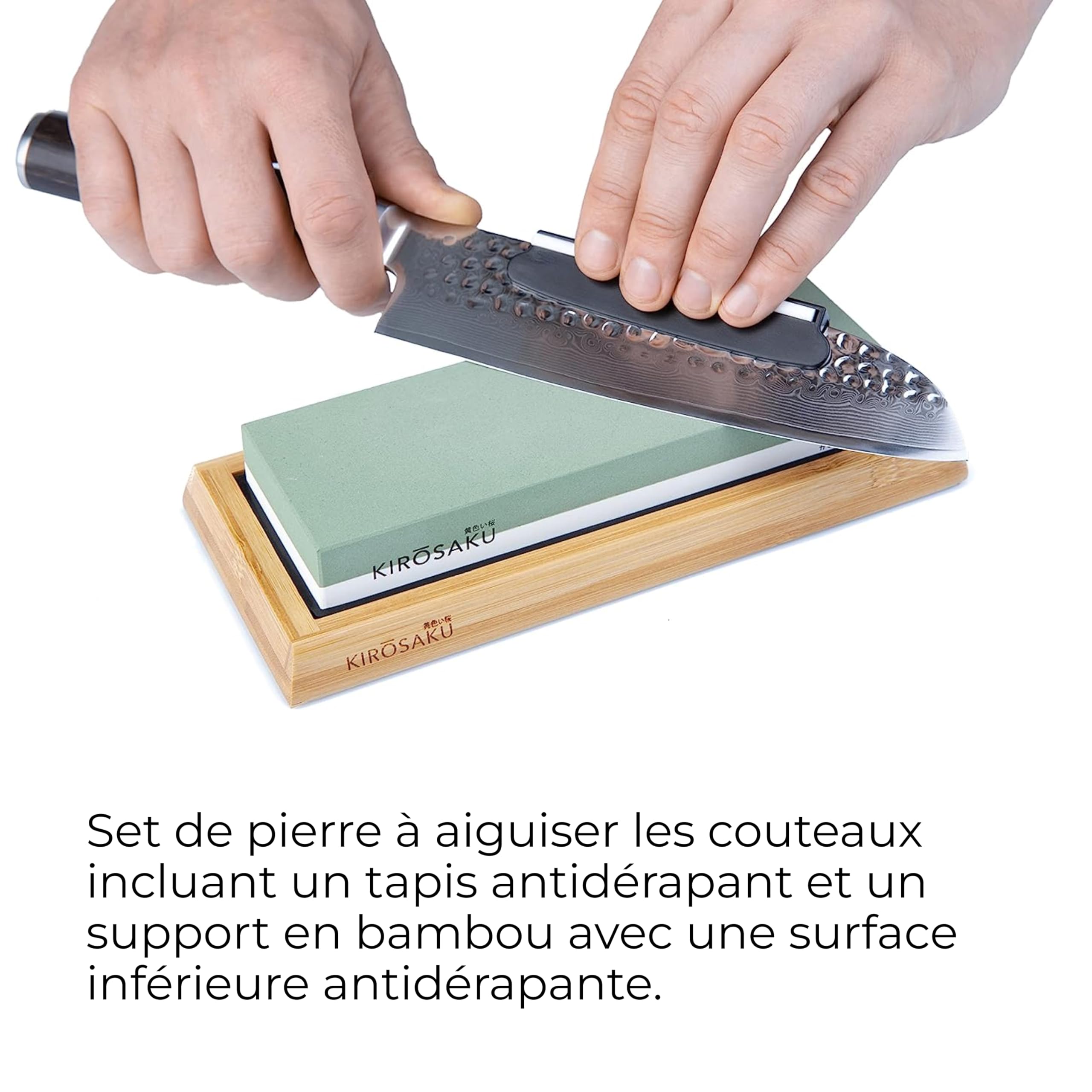 Pierre à aiguiser Premium 1000/6000 - utile et support en silicone antidérapant - Idéal pour les couteaux de cuisine dans une élégante boîte de rangement