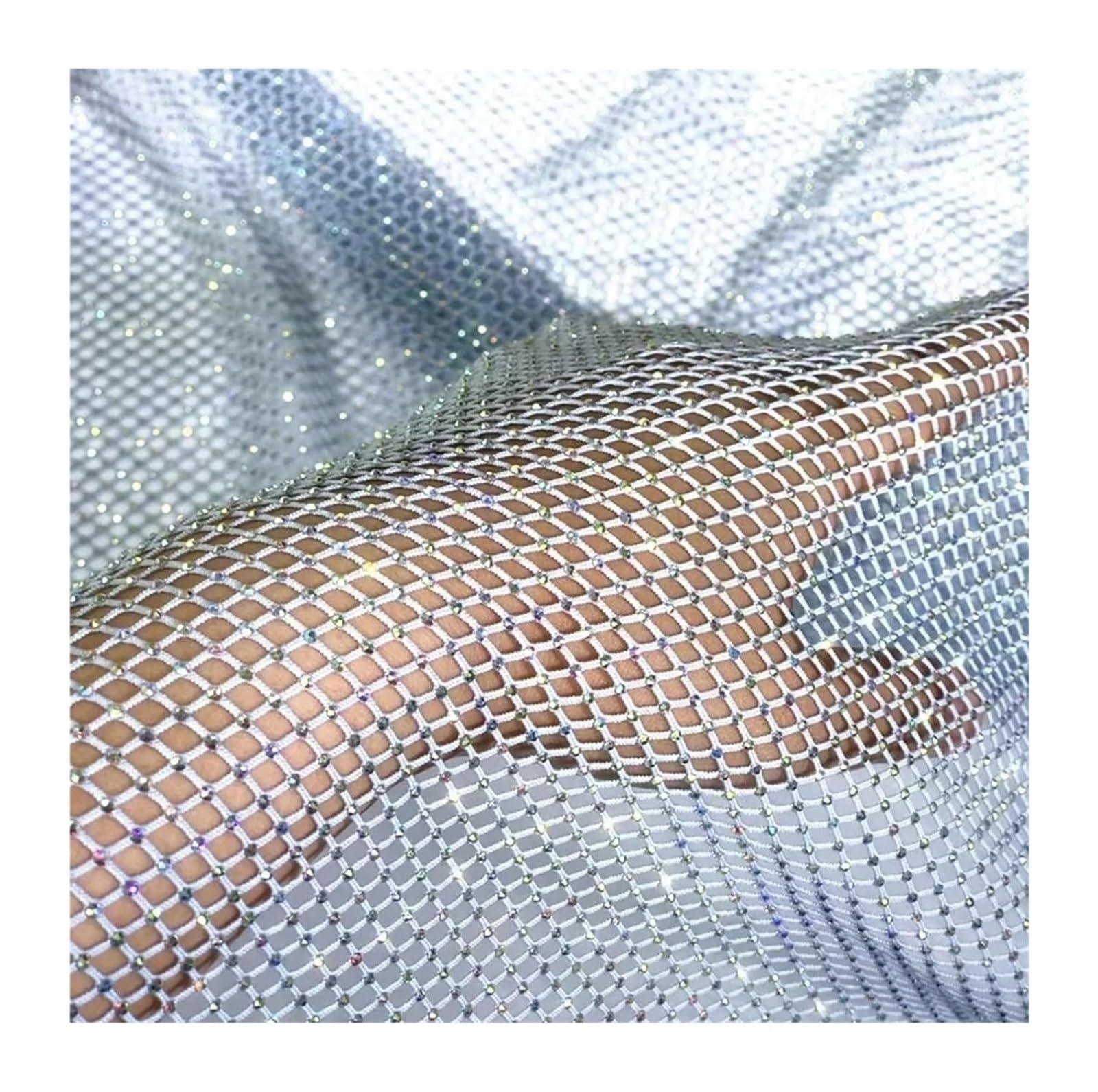 Sewing Mesh Fabric, Multicolor Rhinestones Trim Stretch Mesh Fabric 50x120cm 100x120cm for DIY Sewing(Color3,50x120cm)