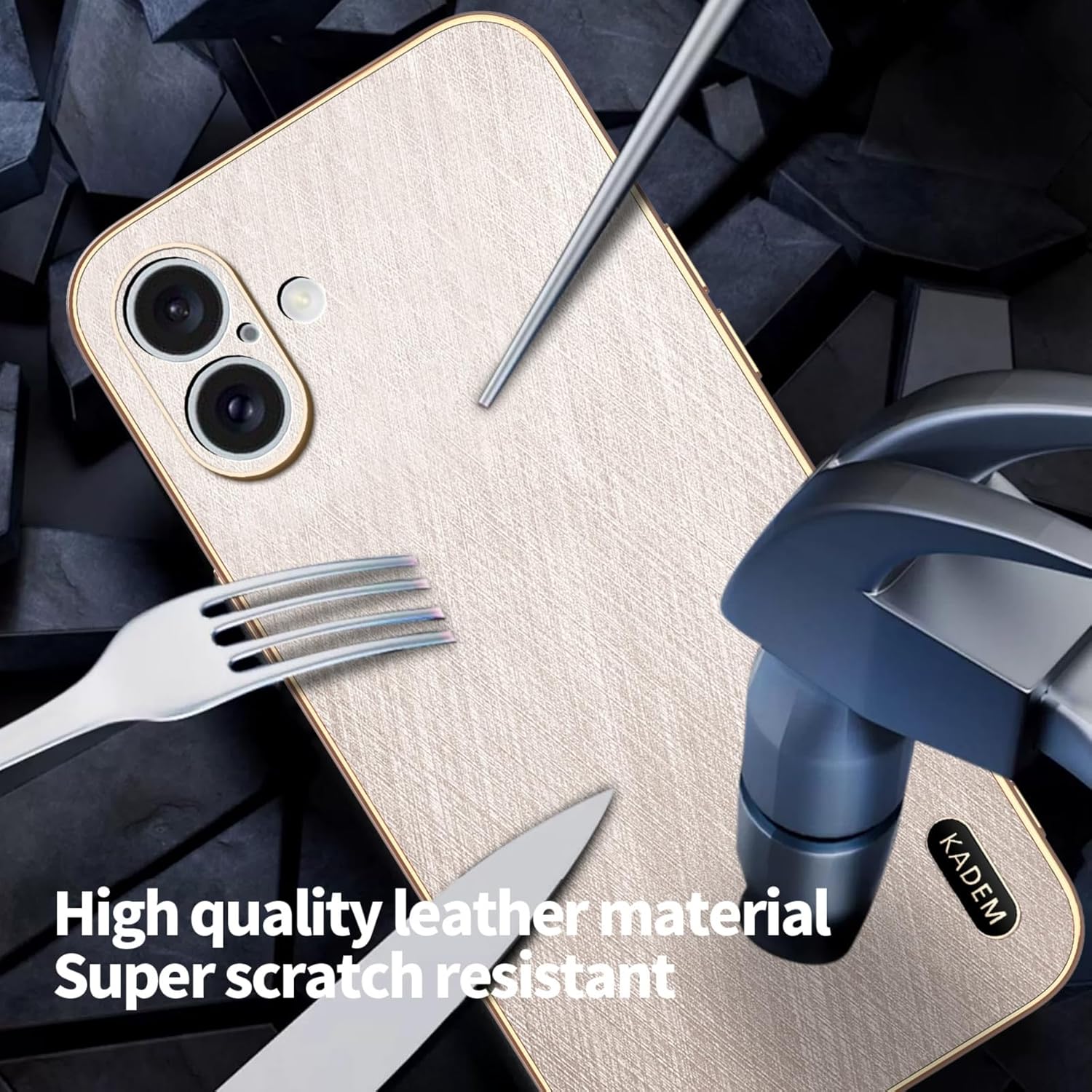 Phone Case for iPhone 17 Shockproof, Golden Thread Texture for iPhone 17 Case Silicone Slim Electroplated Black Cover Leather Anti-Fingerprint (Gold) - Image 8