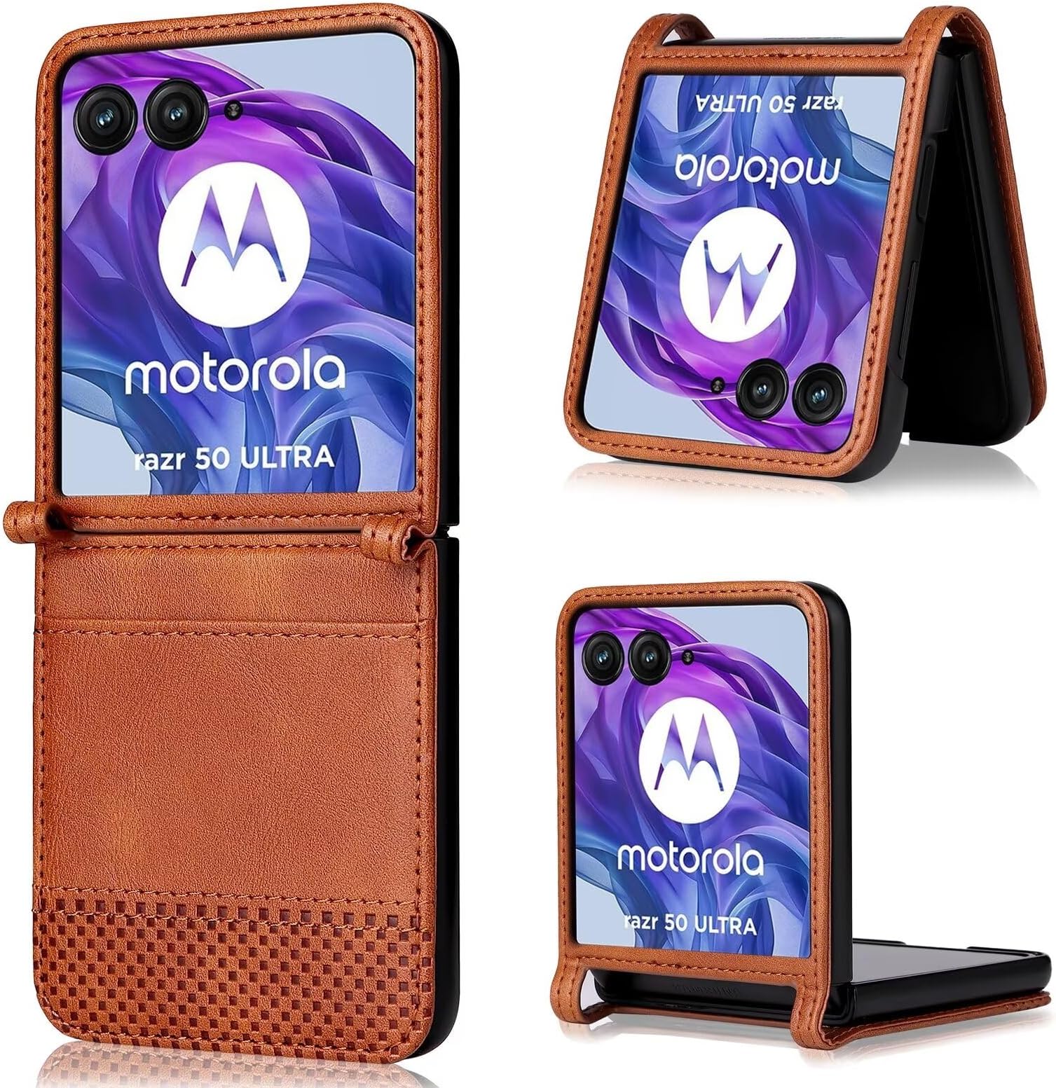 EASSGU Phone Case for Motorola Moto Razr 50 Ultra (6.9" Inches) Flip Folio PU Leather Magnetic Switch Phone Cover, [3 Card Slots] [1 Wallet] Stand Phone Case - Brown