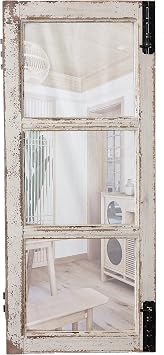 Farmhouse Wood Frame Window Mirror 14" x 33", Vertical Hanging Distressed White Rustic Window Mirrors for Wall Decor, Vintage Rectangular Window Pane Mirror for Living Room Entryway