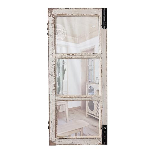 Farmhouse Wood Frame Window Mirror 14" x 33", Distressed White