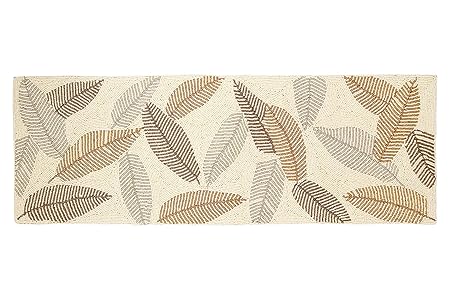 INDIAN ARTISANS Dining Table Runner/ Beaded / Colour: Ivory / Size: 90 x 30 cm/ Leaves Design