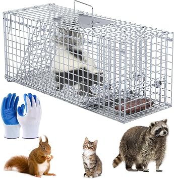 iMounTEK Live Humane Animal Trap Cage Heavy Duty Folding Catch and Release Rodent Cage for Rabbit Squirrel Possum Skunk Kitten Raccoon Beavers Groundhogs Foxes Armadillos/25.5x9x9.84 inches
