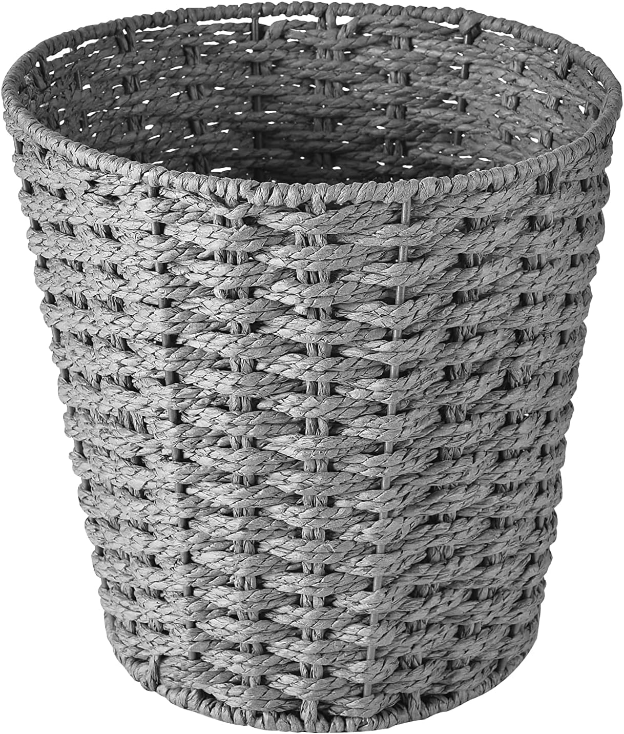 Zuvo Round Wicker Waste Basket Paper Bin - Wicker Trash Basket - Woven Trash Can Rubbish Basket for Bedroom, Bathroom, Offices or Home (Grey)