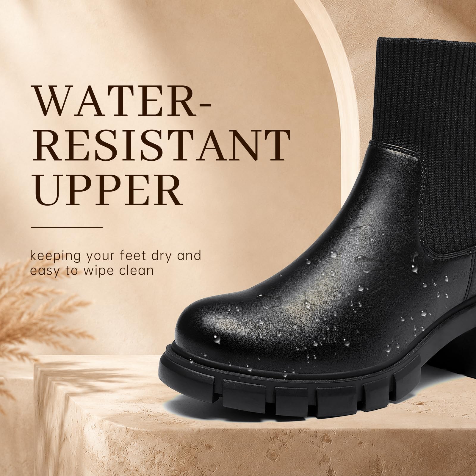 ziitop Damen Chelsea Boots mit Reißverschluss Chunky Plateau Stiefeletten mit Blockabsatz Profilsohle elastischem Einsatz und runder Zehe