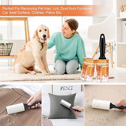 Miniatura 3 de WulaWindy Rodillo de pelusa para pelo de mascotas, rodillos extra pegajosos para quitar pelusas para ropa, funciona muy bien en el paquete de valor