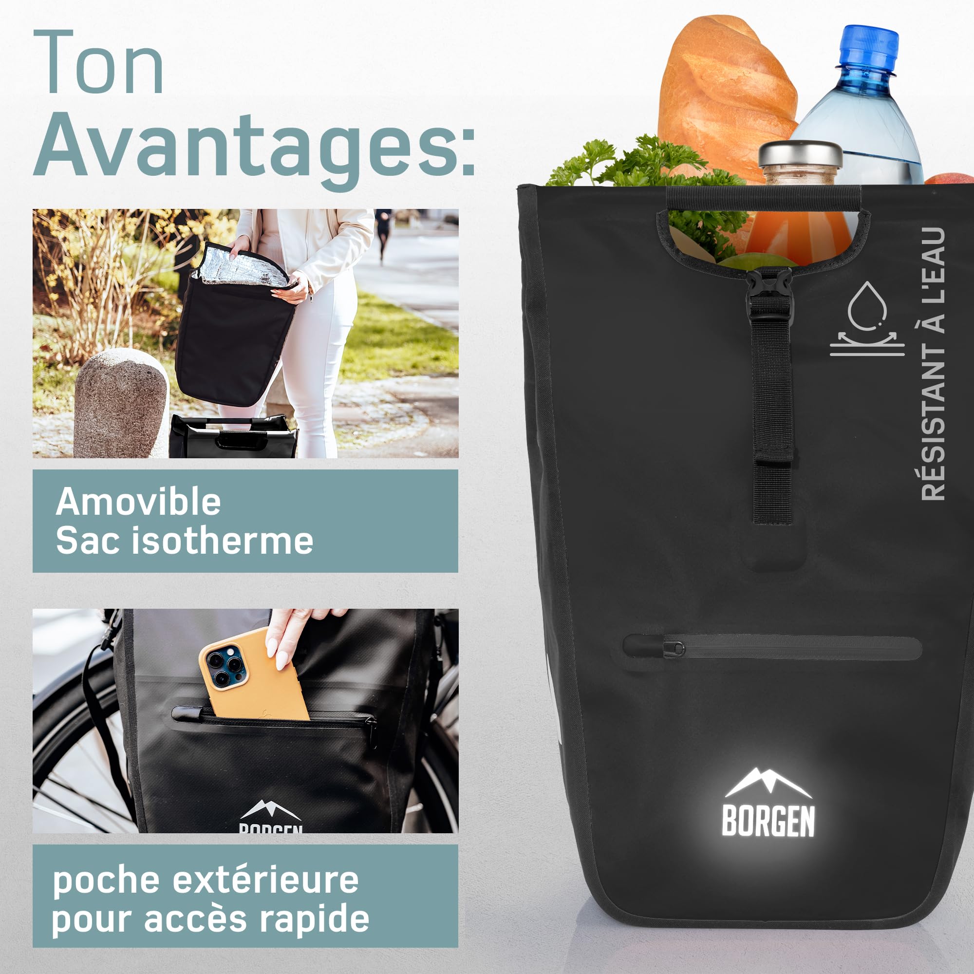 Borgen Sacoche pour vélo pour Porte-Bagages avec Insert réfrigérant Amovible – Utilisable comme pour Porte-Bagages, Sacoche de vélo, Sacoche de Transport 23 litres