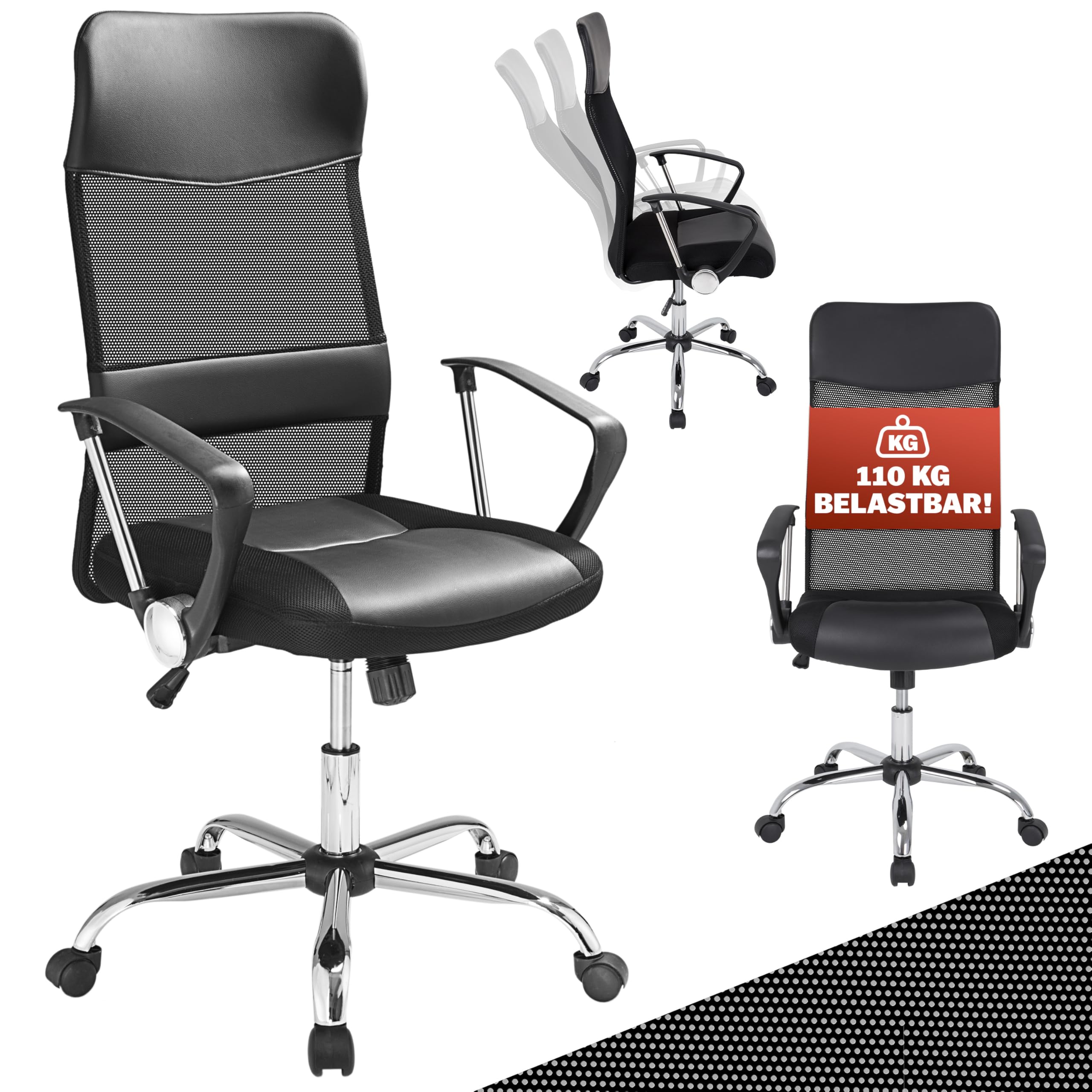 Casaria® Bürostuhl Ergonomisch Hohe Rückenlehne Härtegradeinstellung 46-60cm Sitzhöhe Wippfunktion Lenden- und Kopfstütze Büro Schreibtisch Dreh Stuhl