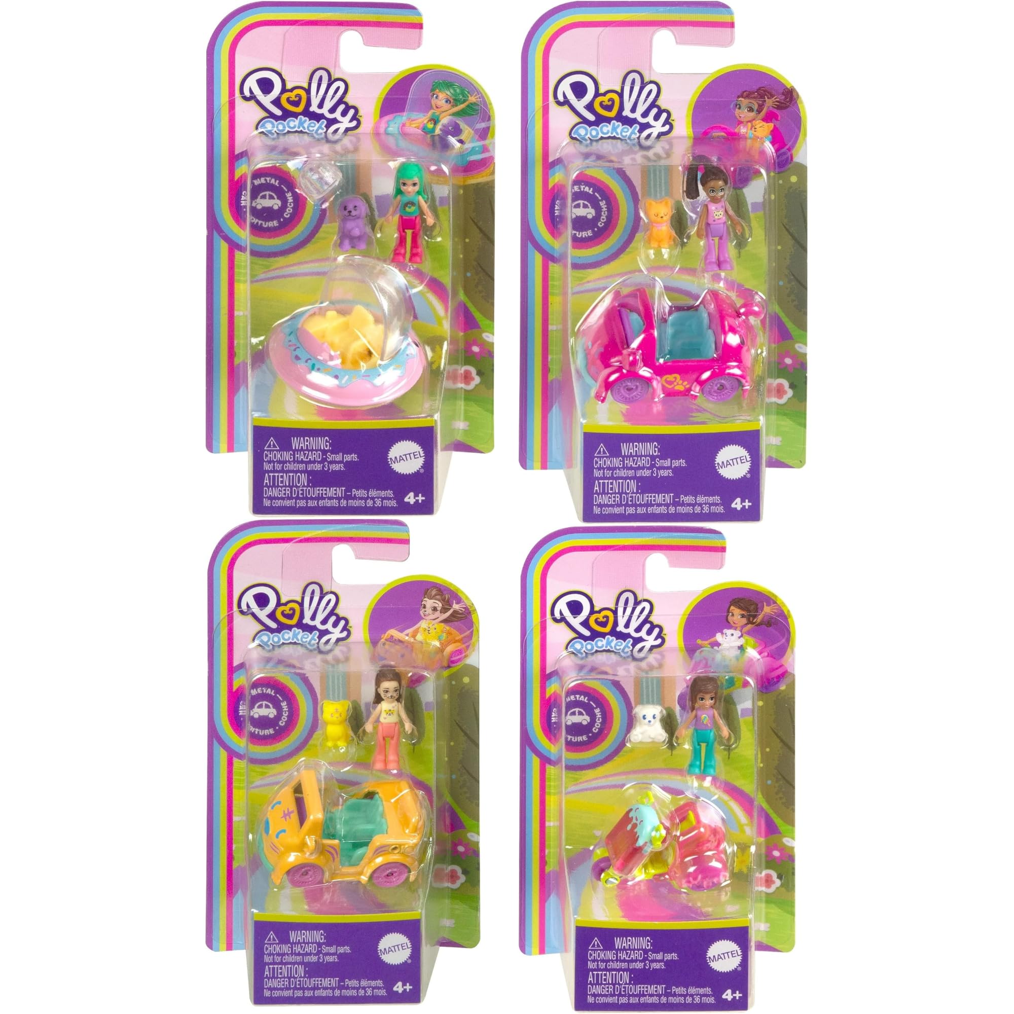 Polly Pocket Pollyville Vehicle Accesory & Character Playsets - (4 Pack Set 1), Silver/Gray - Image 2