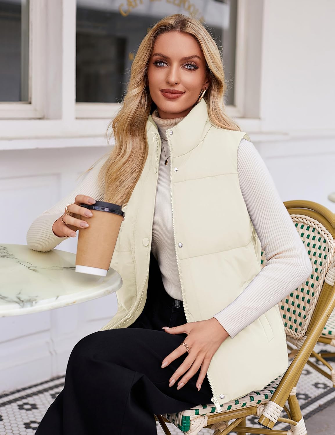 YUCOLEN Down Puffer Vest for Women Warm Winter Quilted Padded Puffy Vests with Pockets Stand Collar Zip Up Coat - Image 8