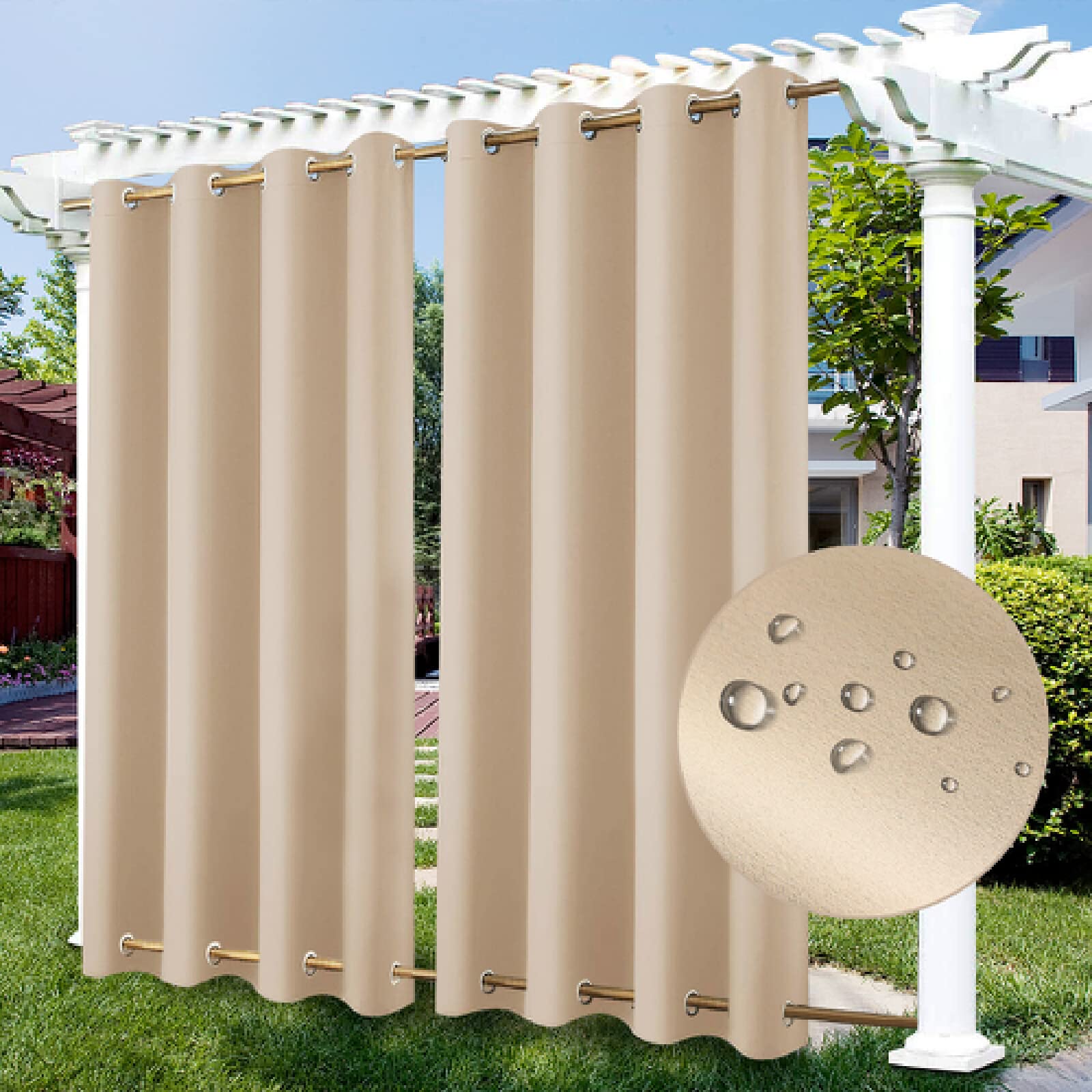 Cortinas impermeables exterior para porche que crean un salón íntimo en tu jardín
