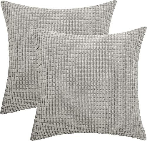 HWY 50 Juego de 2 fundas de cojín decorativas de pana suave y sólida, 16 x 16 pulgadas, para sofá cama, fundas de cojín de pana suave y sólida, con