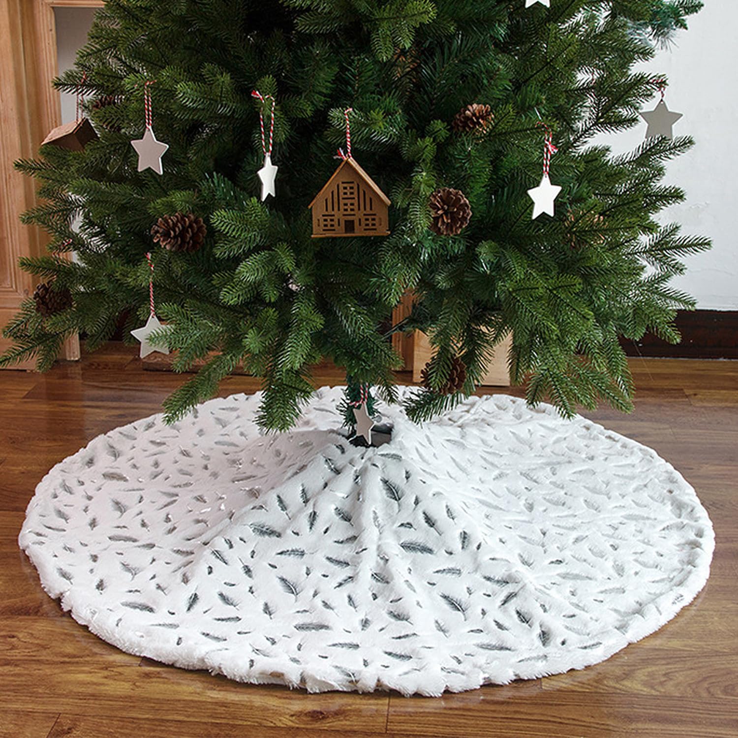 Jupe de sapin de Noël - ZGEER - 90 cm - Fausse fourrure - Flocon de