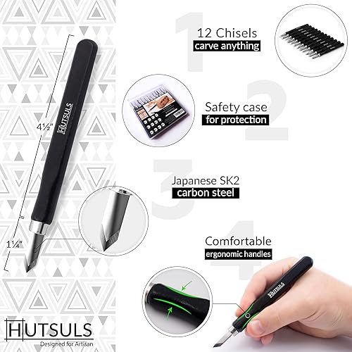 Miniatura 3 de Hutsuls Juego de herramientas de tallado de madera, fácil de usar, 12 piezas de mini cincel de madera para principiantes, kit de tallado de madera