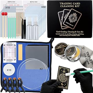 122 Pcs Card Care Clean Kit, 22-in-1 Trading Card Cleaning and Polishing Restoration Kit with Magnifying Glass, Centering Grading Tool, 3 X 4 Loader Card Holder, Soft Card Sleeves