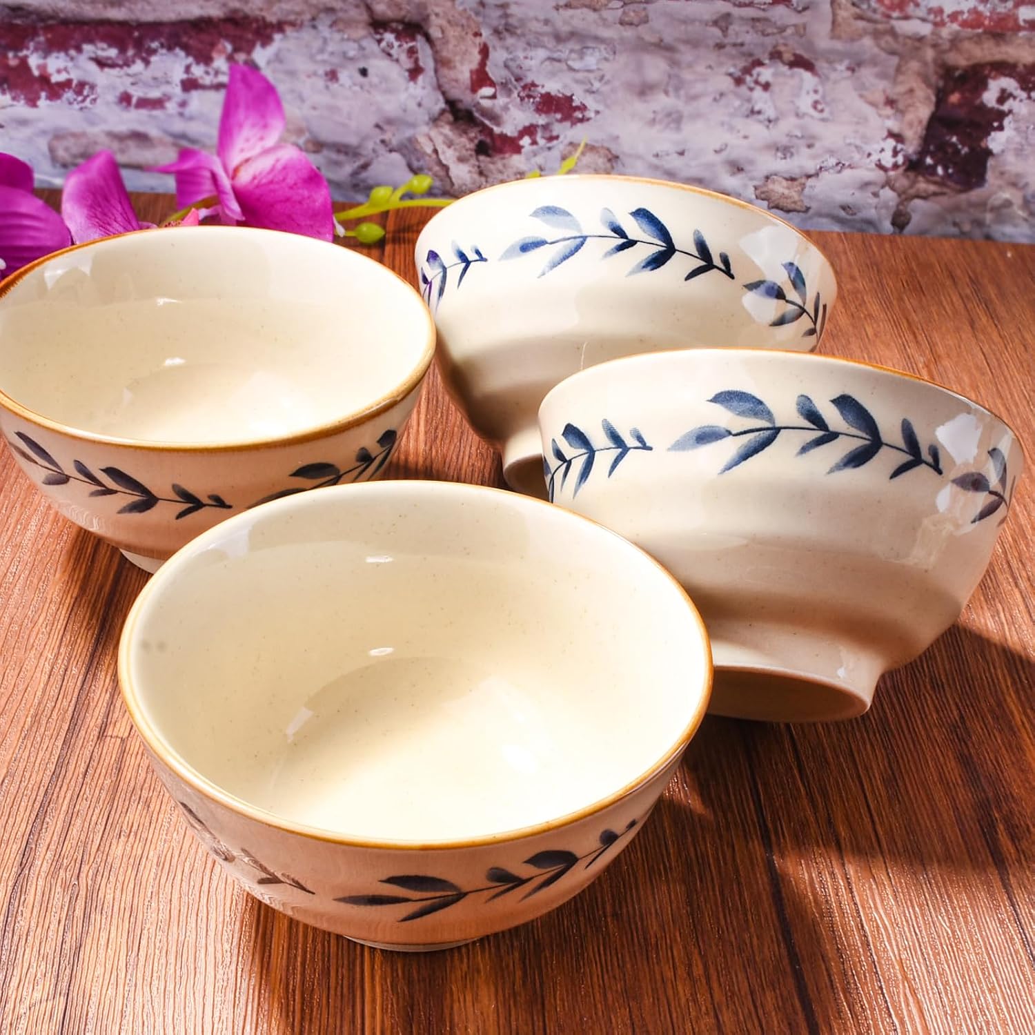 Japanese Ceramic Rice Bowl Set of 4, 4.65 Inch Porcelain Dessert Bowls