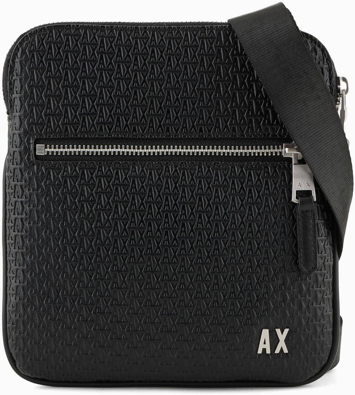 Armani Exchange Men's Elba, Essential, Logo All Over, Front Zip Flat Crossbody