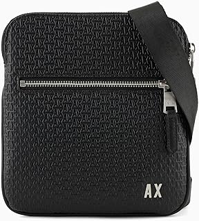 Armani Exchange Men's Elba, Essential, Logo All Over, Front Zip Flat Crossbody, One Size