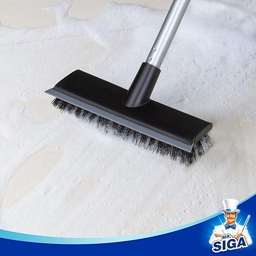 Miniatura 7 de MR.SIGA Cepillo de limpieza de suelo con mango largo, limpiador 2 en 1 y escobilla para limpiar baño, patio, garaje, pared, azulejos con cerdas
