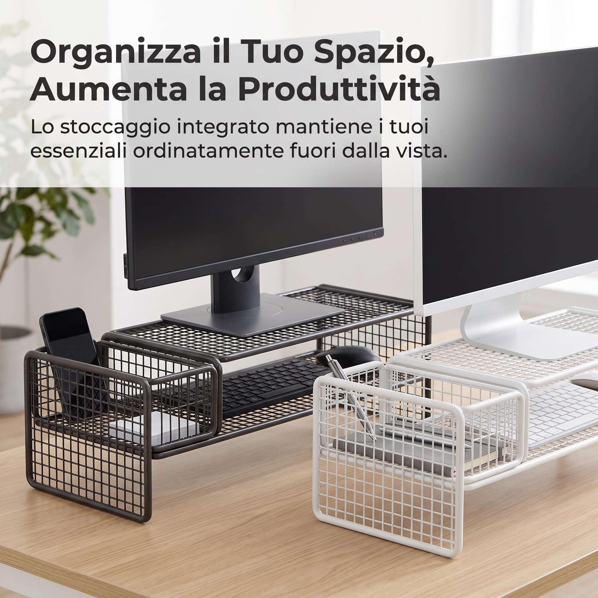 Supporto da Scrivania Rialzo Schermo Base Piattaforma Mensola in Ferro Ergonomica per Sollevare il Display E Ridurre La Fatica Cervicale Adatta a Studio , Bianco , style to 2