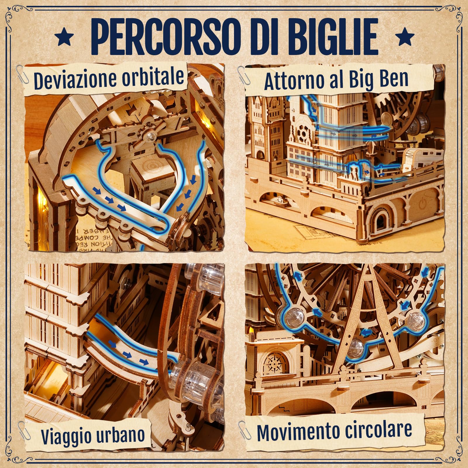 ROKR Marble Travel London EGB01– Puzzle Percorso Biglie 3D in Legno, Kit STEM per Adolescenti & Adulti, Modellino Interattivo dei Monumenti di Londra con Display Luminoso