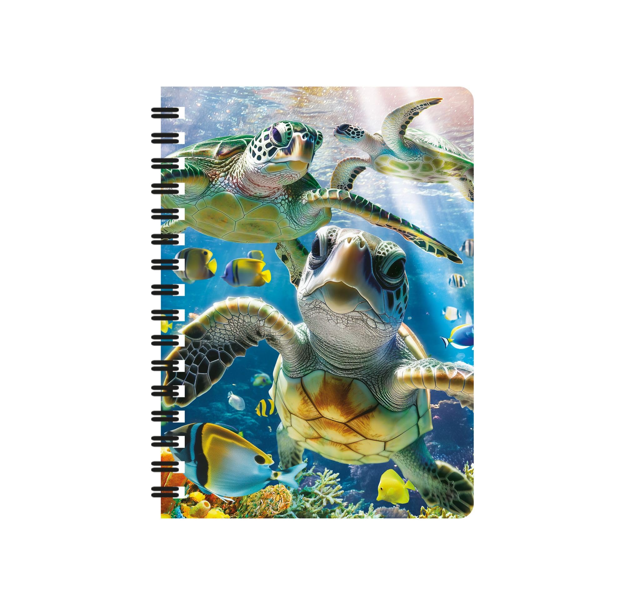 3D LiveLife Jotter - Sea Turtle Trio from Deluxebase. Lenticular 3D * A6 Spiral Notebook with plain recycled paper pages. Artwork licensed from renowned artist David Penfound — image 1