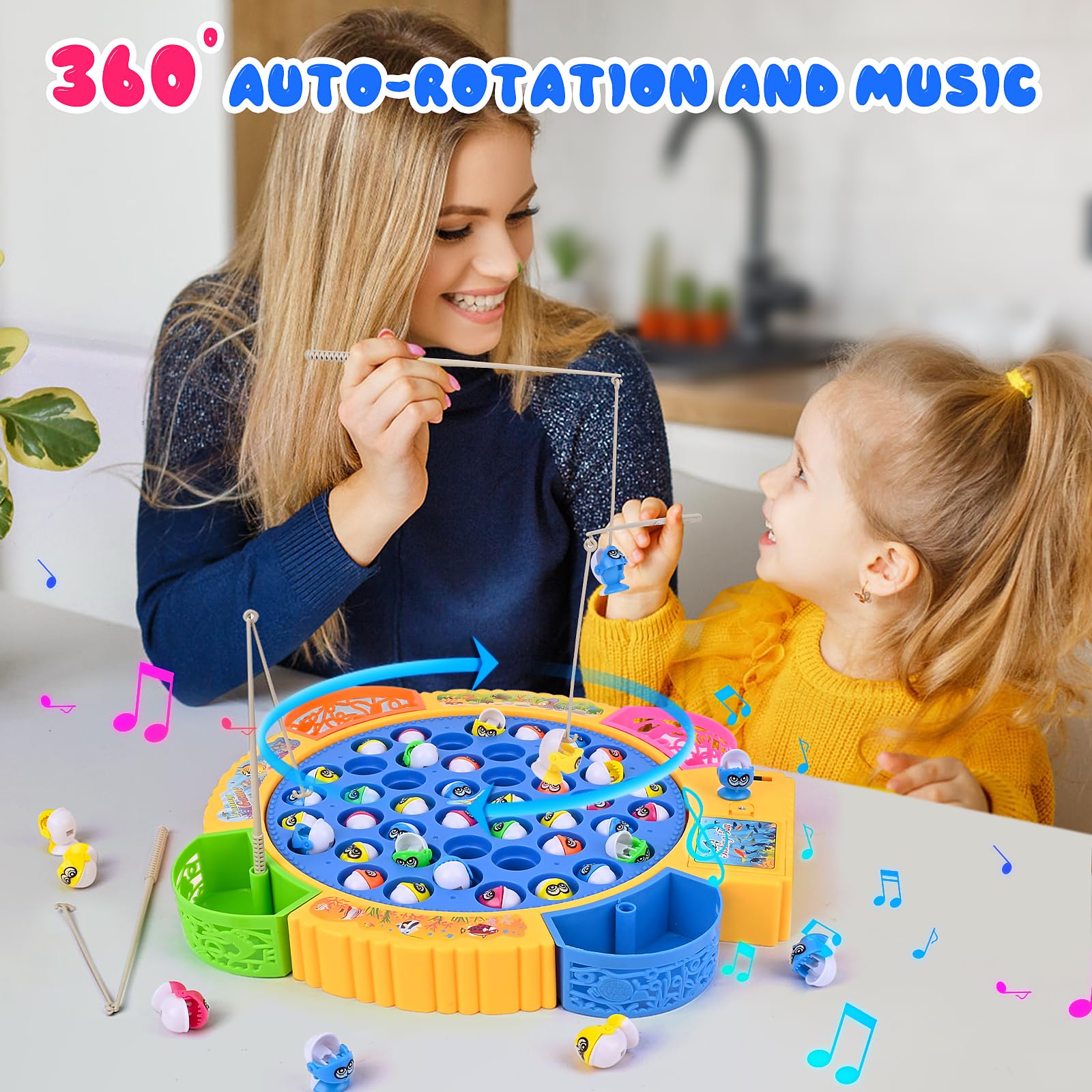 Euakee Gioco Pesca Bambini, Montessori Giochi 3 4 5 6 Anni con 45 Pesciolini e 4 Canna da Pesca Musicale Gioco Pesca Elettrico Pesci Giocattolo Educativo Interattivi per Ragazzo Ragazza 2 3 4 5 6 Anni