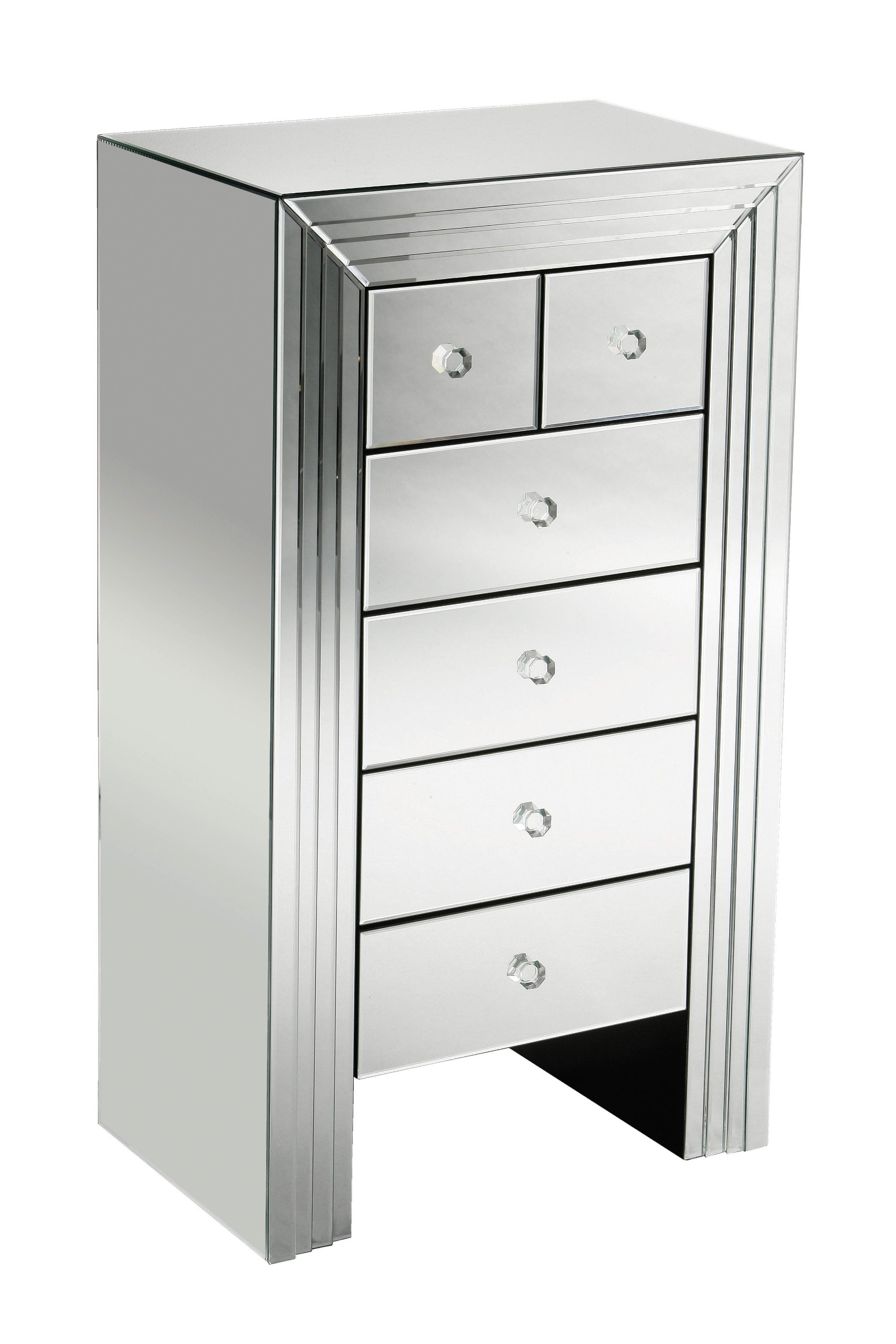 Premier Housewares 6 Drawer Mirrored Chest - Silver - Modern Storage for Bedroom & Living Room - Fully Assembled
