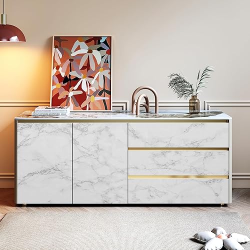 Miniatura 2 de Stickyart Papel de contacto grande de mármol gris blanco de 36 x 160 pulgadas para encimeras, papel tapiz impermeable de granito mate, despegar y