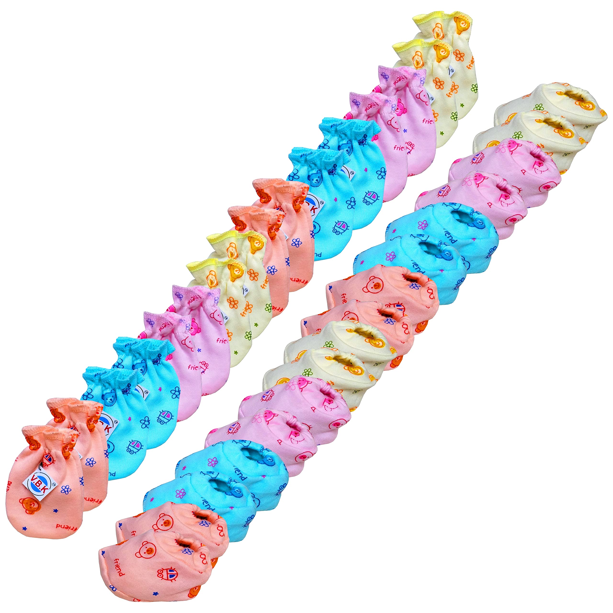 Baby Boy and Baby Girl Combo/Gift Set Of Hand Mittens (Gloves) (8  Pairs) and Leg Booties (Socks) (8 Pairs), Pure Hosiery Soft Skin Friendly