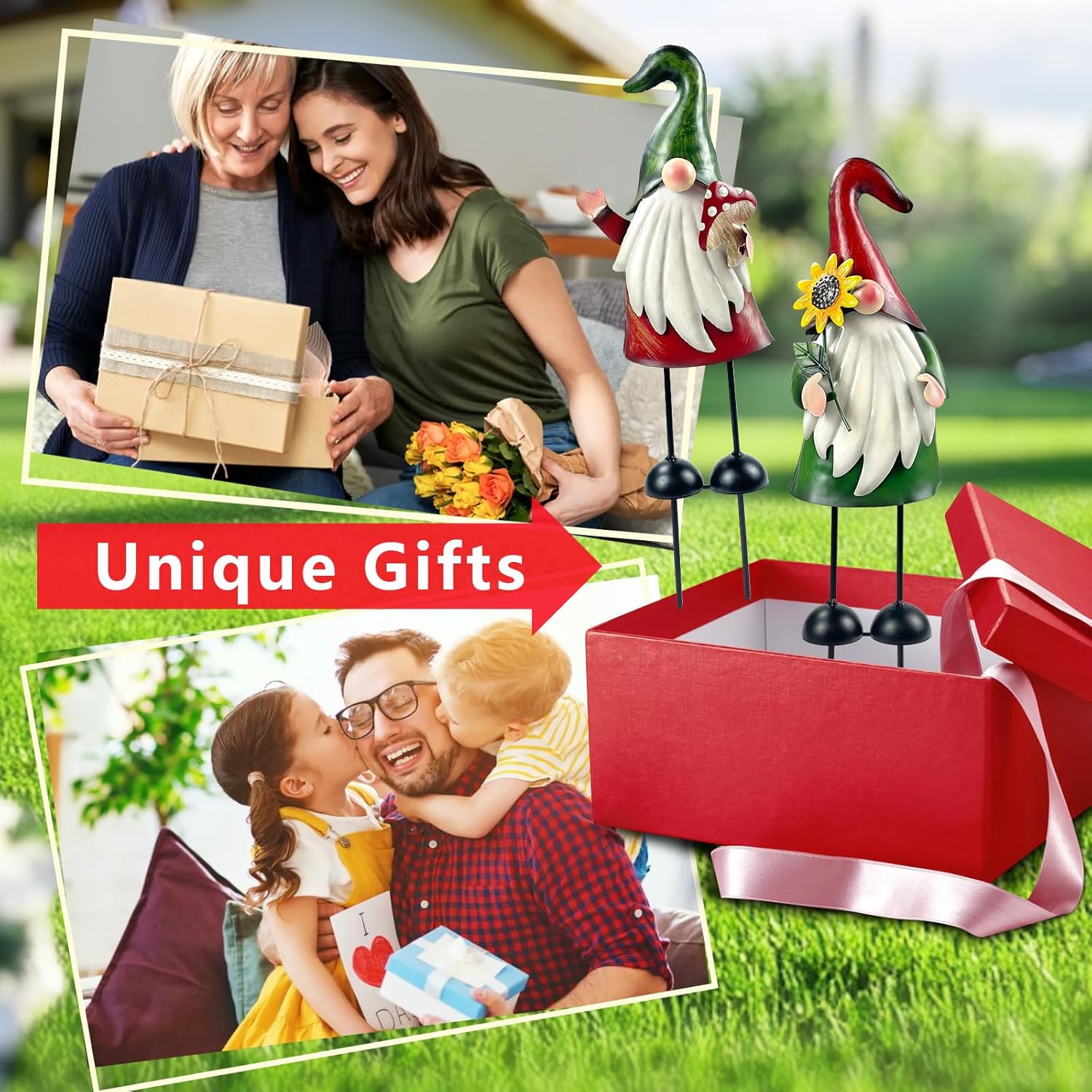 HONGLAND Metal Gnome Yard Art Outdoor Gnomes Garden Statue 18 Inch Gnome Figurine Decorative Stakes for Holiday Christmas Lawn Patio Yard Garden Decor-2 PCS - Image 2