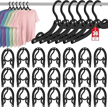 36 Pcs Travel Hangers Portable Foldable Travel Hanger Organizer, Plastic Cruise Ship Essentials 2026 Clothes Folding Hangers for Camping Flying RV Europe Vacation Essentials Suitcase, Night Black