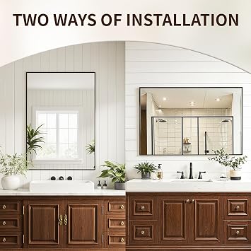 FICTOR Bathroom Vanity Mirror-Black,30x20 Inch, Shatterproof & Anti-Rust, Wall Mount Rectangle Mirrors with Metal Frame for Over Sink, Bathroom, Bedroom, Living Room,Entryway