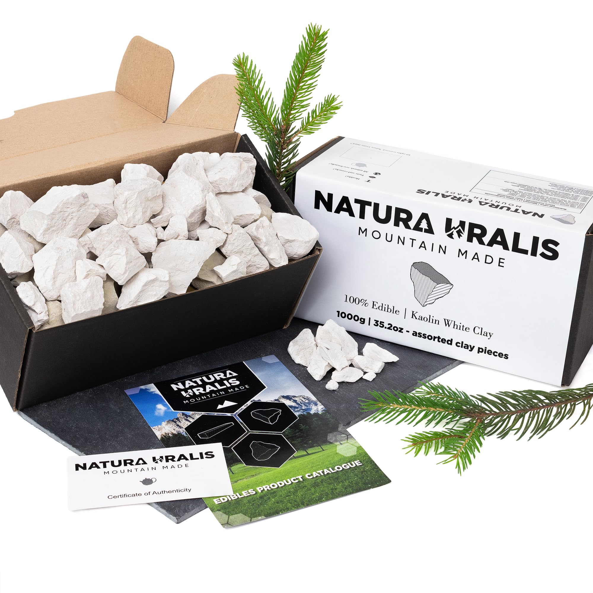Natura Uralis Argile Blanche Kaolin | 1000g d'Argile Blanche Naturelle, Blanc pur à Blanc Cassé - Croquant Eonnant, Texture Terreuse, Veloutée et Ferme Satisfaisante, Sensation ASMR