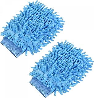 ENESEA Guantes portátiles de Trapo for Lavado de Autos Guantes de Limpieza de Doble Cara de Chenilla Suave de Microfibra for Limpieza de la casa, Paquete Rosa de 2 (Color : BLU)