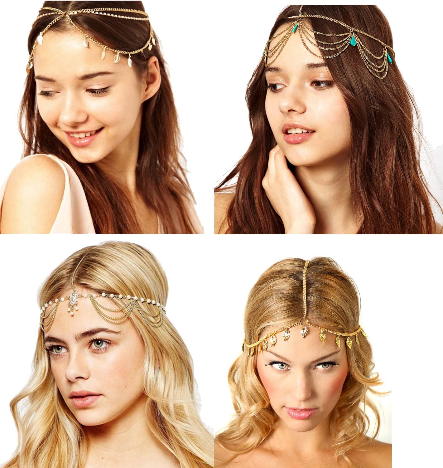 YallFF gold head chain jewelry for women gypsy bollywood halloween indian headband hair headpiece
