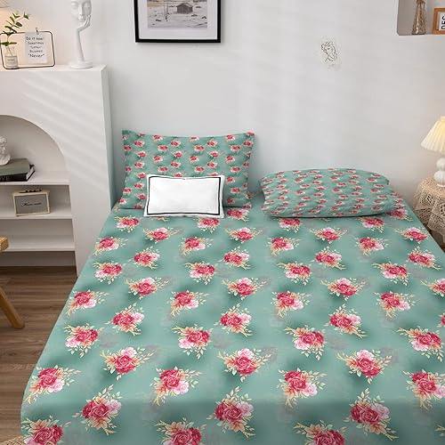 Miniatura 2 de Juego de sábanas de flores tamaño Queen, sábanas botánicas florales, sábanas y fundas de almohada estampadas de 4 piezas, sábana bajera ajustable de