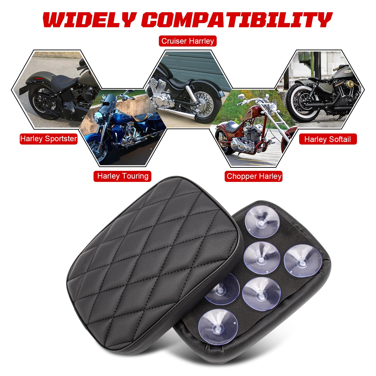 Sellino per passeggero moto, cuscino posteriore per moto, cuscino posteriore con 8 ventose compatibile con Harley Sportster XL 883 1200 Dyna per Softail Touring Cruiser Chopper Custom