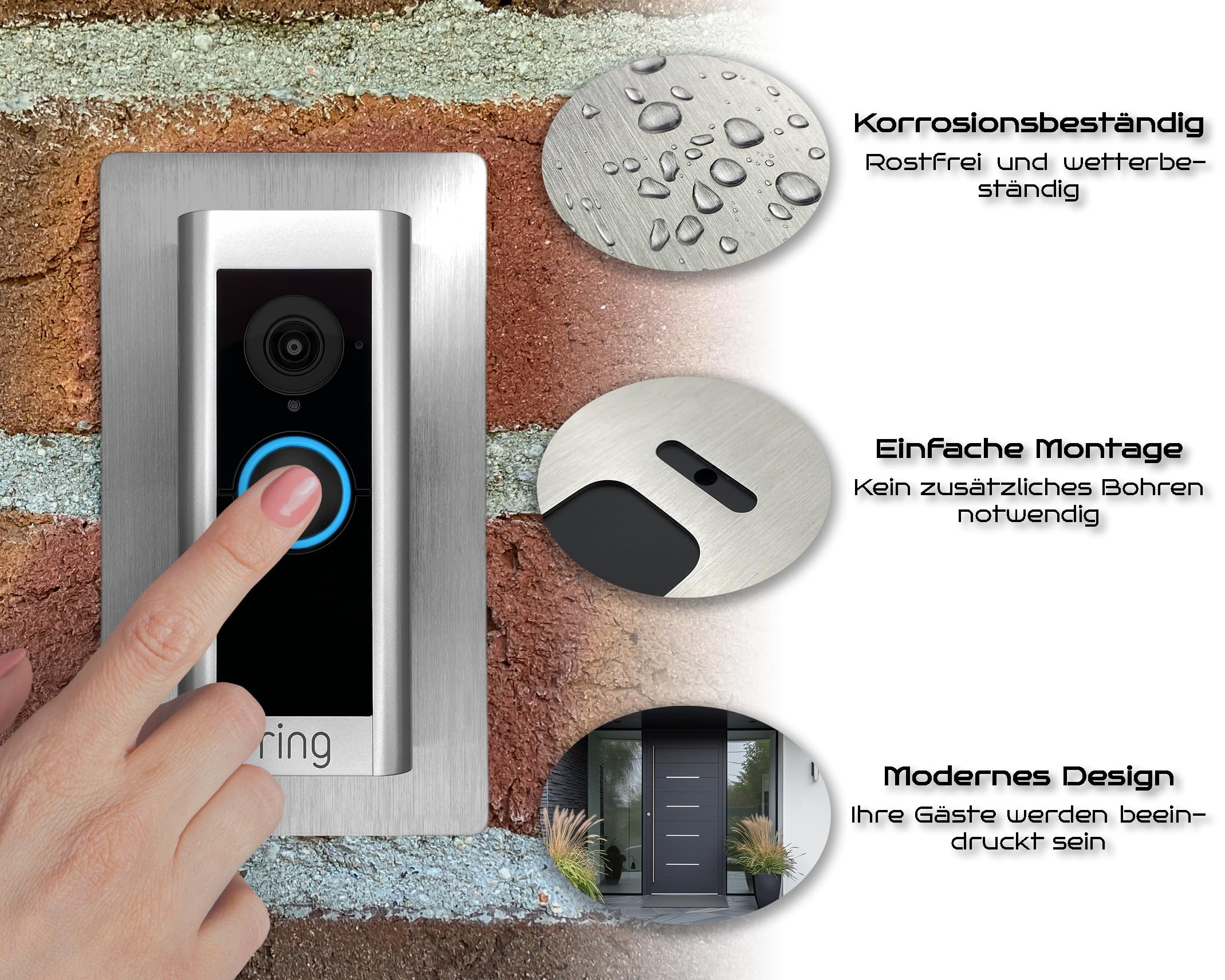 Ring Video Doorbell Pro 1/2 Blende, Wandplatte, Halterung, Edelstahl
