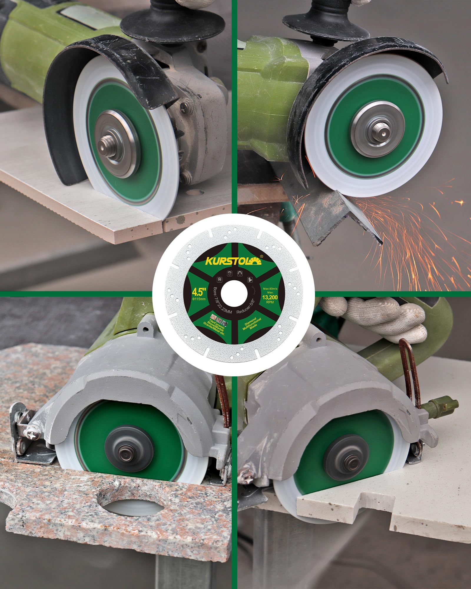 Disco Corte Diamante 115mm - KURSTOL 10 piezas Hojas de Sierra Multiusos de Diamante para Mármol, Granito, Azulejos, Cerámica, Porcelana, Metal y Piedra
