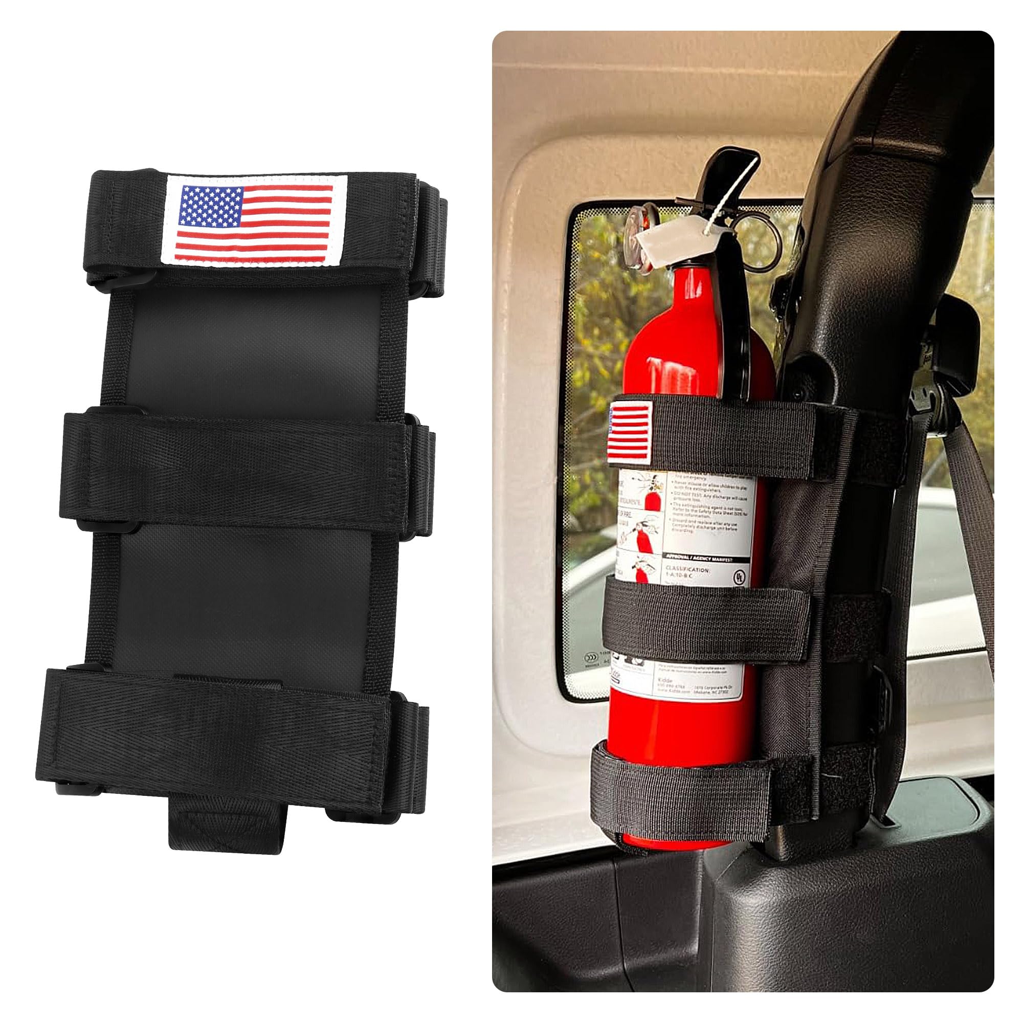 Roll Bar Car Fire Extinguisher Mount with American Flag,Fire Extinguisher Holder with Adjustable Straps for Fixing,Universal Car Accessories Fire Extinguisher Mount for Vehicle-picture-21