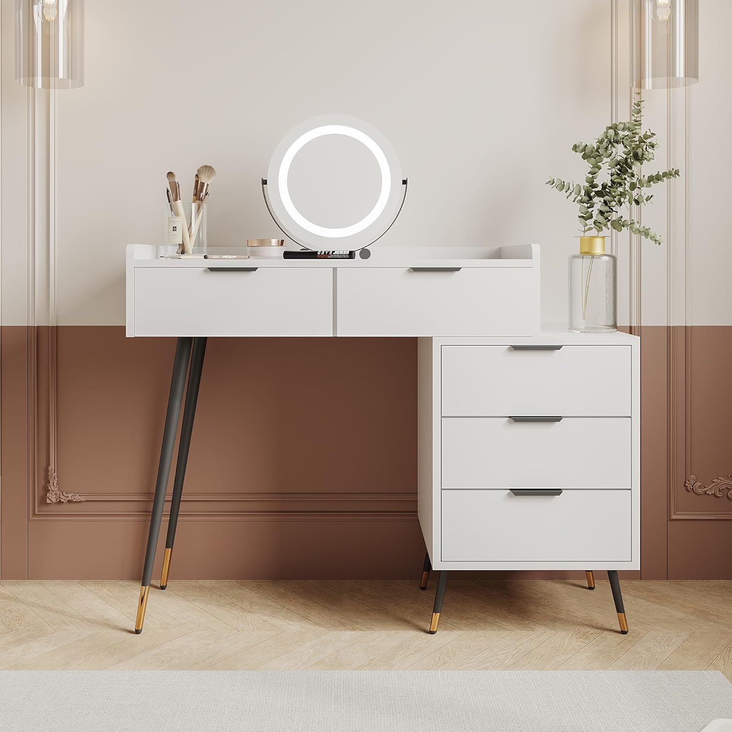 Zucebos Schminktisch Mit LED-Spiegel - 80cm Schminktisch Mit 4 Schubladen & Beleuchtung