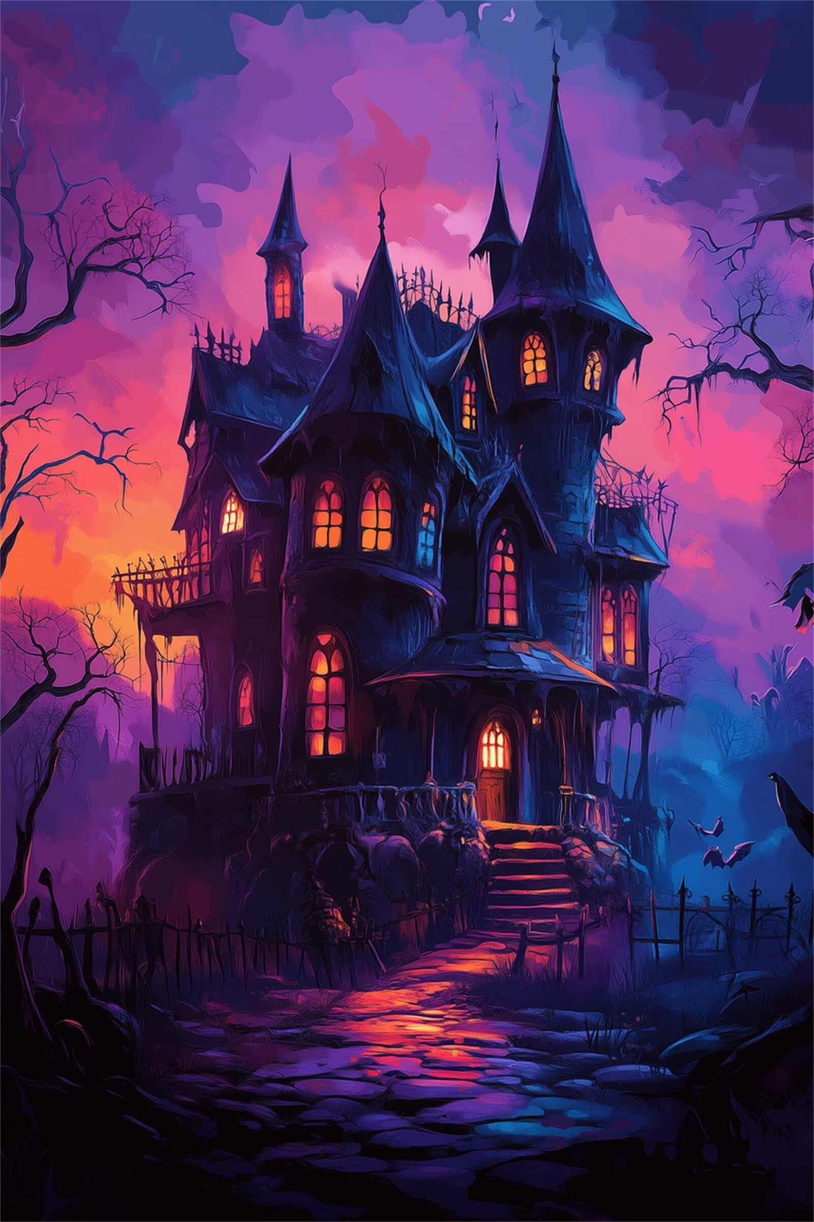 Jinmer Halloween Castle Diamond Painting Kits,DIY 5D Diamond Art Painting Kit for Adults Kids Full Square Drill,24x32 in Gem Art Embroidery Cross Stitch Canvas Painting Living Room Bedroom Wall Decor